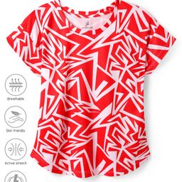 Pine Active Knit Half Sleeves T-Shirt With Abstract Print - Red & White-picture-0