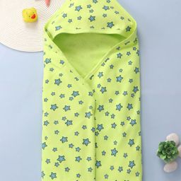 Babyhug Terry Knit Hooded Towel with With Star Print L 30 x B 30 cm - Neon Green-image-40