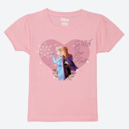 Wear Your Mind Cotton Disney Frozen Featuring Half Sleeves Anna & Elsa Printed Tee - Pink-image-52