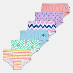 Plan B Cotton Elastane Pack Of 6 Cheveron & Floral Printed Panties - Pink Blue Lavender & Green-image-49