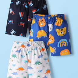 Babyhug Cotton Woven Boxers With Dino & Vehicle Print Pack Of 3 - Navy Blue Royal Blue & White-image-54
