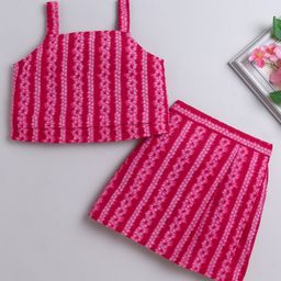 The Magic Wand Cotton Sleeveless Bandhani Printed Top & Coordinating Skirt Set - Fuchsia-image-77