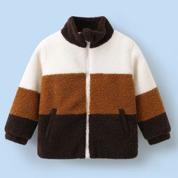 Mark & Mia Full Sleeves Fur Jacket with Color Block & Pocket - Multicolor-image-26
