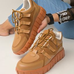 Shoetopia Colour Blocked Sneakers - Tan-image-65