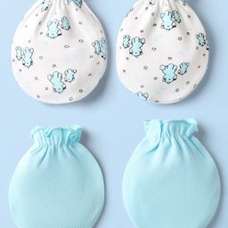 Doodle Poodle Interlock Cotton Knit Bear Printed Mittens Pack Of 2 - Light Blue & White-image-11