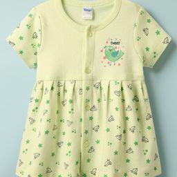 Tango Interlock Knit Half Sleeves Frock With Im Sweet Text & Bird Print - Light Green-picture-30