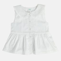 MINI KLUB Cotton Woven Sleeveless Swiss Dot Designed Peplum Top - White-picture-30