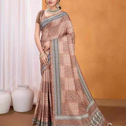 Ishin Ethnic Motifs Zari Silk Blend Bagru Saree-image-59