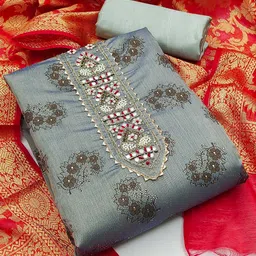 HERE&NOW Embroidered Thread Work Modal Chanderi Unstitched Dress Material-image-63