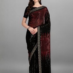 all about you Ethnic Motifs Sequinned Pure Georgette Saree-image-95