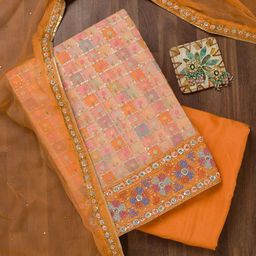 Koskii Geometric Embroidered Sequinned Georgette Unstitched Dress Material-image-95