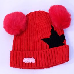 Tipy Tipy Tap Star Design Detailed With Pom Pom Detailed Woollen Cap & Muffler Set - Red image 3