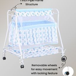 fab n funky Baby Cradle with Mosquito Net & Wheel - Blue image 3