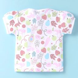 Wonderchild Typography Embroidered Dungaree With Half Puffed Sleeves Fruits Printed Top - Wine & White image 3