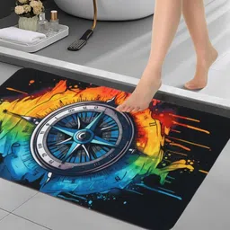 Aura Black & Blue Printed Anti Skid Doormats-image-94