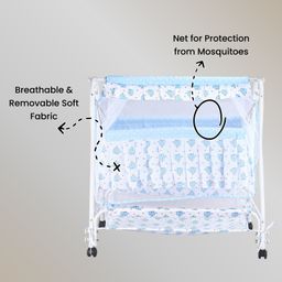fab n funky Baby Cradle with Mosquito Net & Wheel - Blue image 4