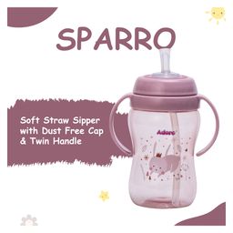 Adore SPARRO Soft Straw Sipper with Dust Free Cap and Twin Handle 270ml- Pink image 4