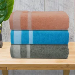 Myntra Elegant Homes Grey & Blue 3 Pieces Striped 500 GSM Cotton Towel Set-29
