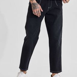Snitch Men Dark Charcoal Black Mid-Rise Baggy Jeans-image-86
