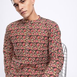 Anouk Rustic Band Collar Floral Printed Roll-Up Sleeves Kurta-image-83