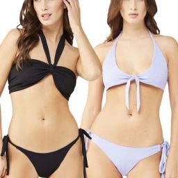 Secrets By ZeroKaata Black & Blue Plain Swimwear Bra Panty Set - Pack Of 2-image-70