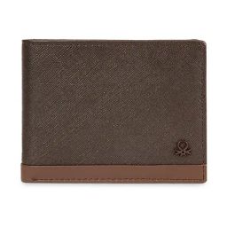 United Colors of Benetton Brown Broad Textured RFID Protected Leather Slimfold Wallet-image-6