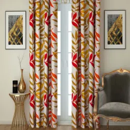 Swayam Premium Lining Leaf Printed Eyelet Long Door Curtain - Single Piece (9 Ft)-43