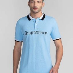 Giordano Light Blue Slim Fit Printed Polo T-Shirt-image-30