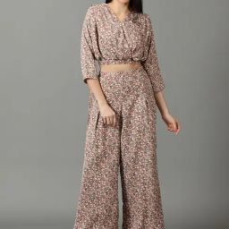 SHOWOFF Multicolor Floral Print Crop Top With Palazzos-48