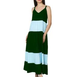 PATRORNA Green & Light Blue Color-Block Nighty-image-11