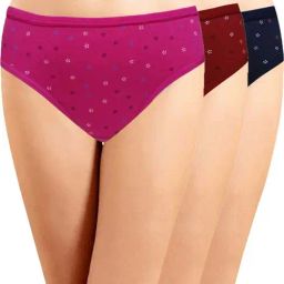 IN CARE Maroon & Navy Cotton Printed Bikini Panties - Pack Of 3-image-79