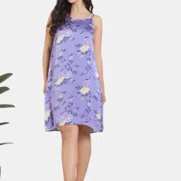 Zivame Purple Floral Print Short Nighty-picture-13