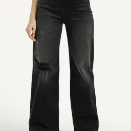 Levi's Black Cotton Flare Fit Distressed Jeans-picture-19
