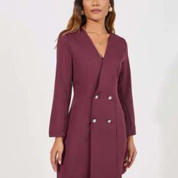 Styli Burgundy Plain Dress-image-69