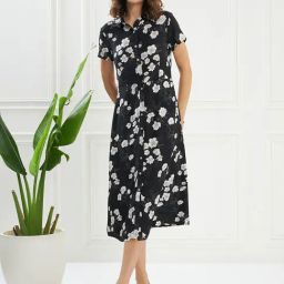 KASSUALLY Black & White Floral Print Midi Dress-image-42