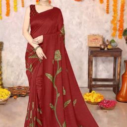 MIRCHI FASHION Red Silk Floral Print Saree With Unstitched Blouse-picture-32