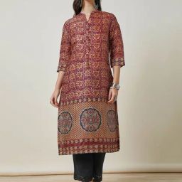 Soch Rust Printed Straight Kurta-image-4