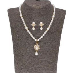Sri Jagdamba Pearls White Pearl Gold Plated Necklace Set-image-99