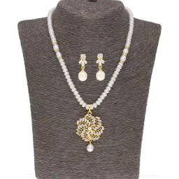 Sri Jagdamba Pearls White Pearl Gold Plated Necklace Set-35