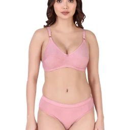 AROUSY Pink Cotton Bra Panty Set-image-18