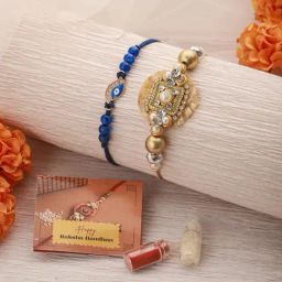 Saraf RS Jewellery Set Of 2 Evil Eye & Stone Studded Traditional Handcrafted Thread Rakhi With Roli Chawal-32