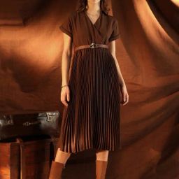 Kazo Brown Plain A-Line Dress-image-29