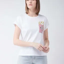 Miss Chase White Cotton Printed T-Shirt-35