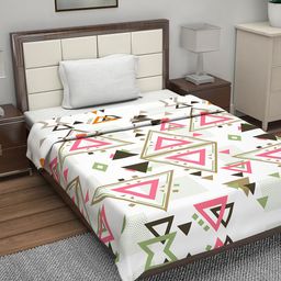 Divine Casa White & Pink Geometric AC Room 110 GSM Single Bed Quilt-image-75