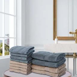 BIANCA [12pc] Zero-Twist 100% Cotton Ultra-Fluffy Towels -4pc Hand, 8pc Face (paradiso)-grey/wheat-image-22