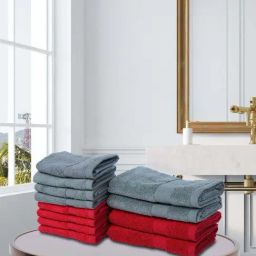 BIANCA [12pc] Zero-Twist 100% Cotton Ultra-Fluffy Towels -4pc Hand, 8pc Face (paradiso)-grey/burg-image-40