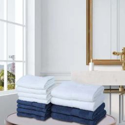 BIANCA [12pc] Zero-Twist 100% Cotton Ultra-Fluffy Towels -4pc Hand, 8pc Face (paradiso)-white/navy-image-69
