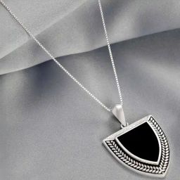 Zavya Textured Shield Rhodium Plated 925 Sterling Silver Stone Pendant for Women-image-67