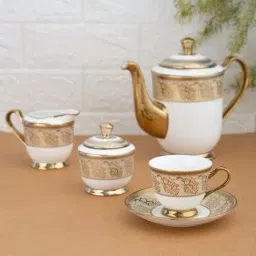Clay Craft White & Rose Gold Ceramic Tea Set-image-10