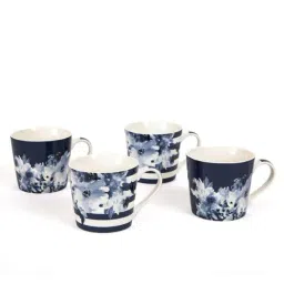 Home4U Navy & White Bone China 7 cm Cup (0.4 L) - Set of 4-34